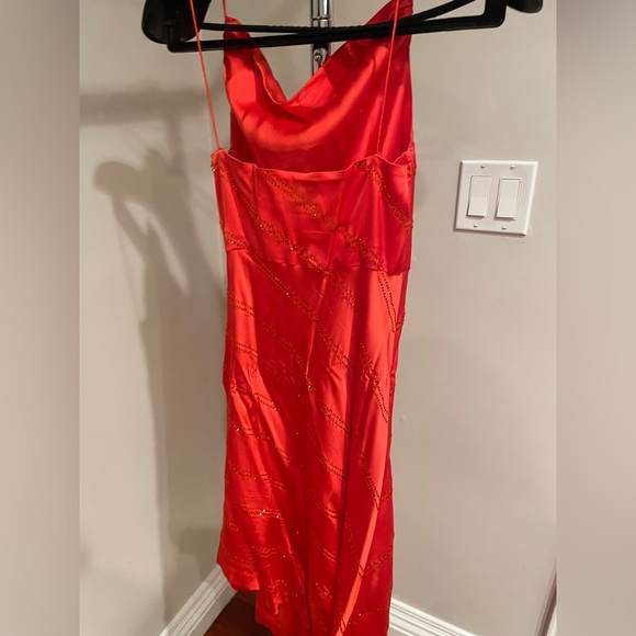 Retrofete red satin rhinestone asymmetrical dress - Picture 6 of 10